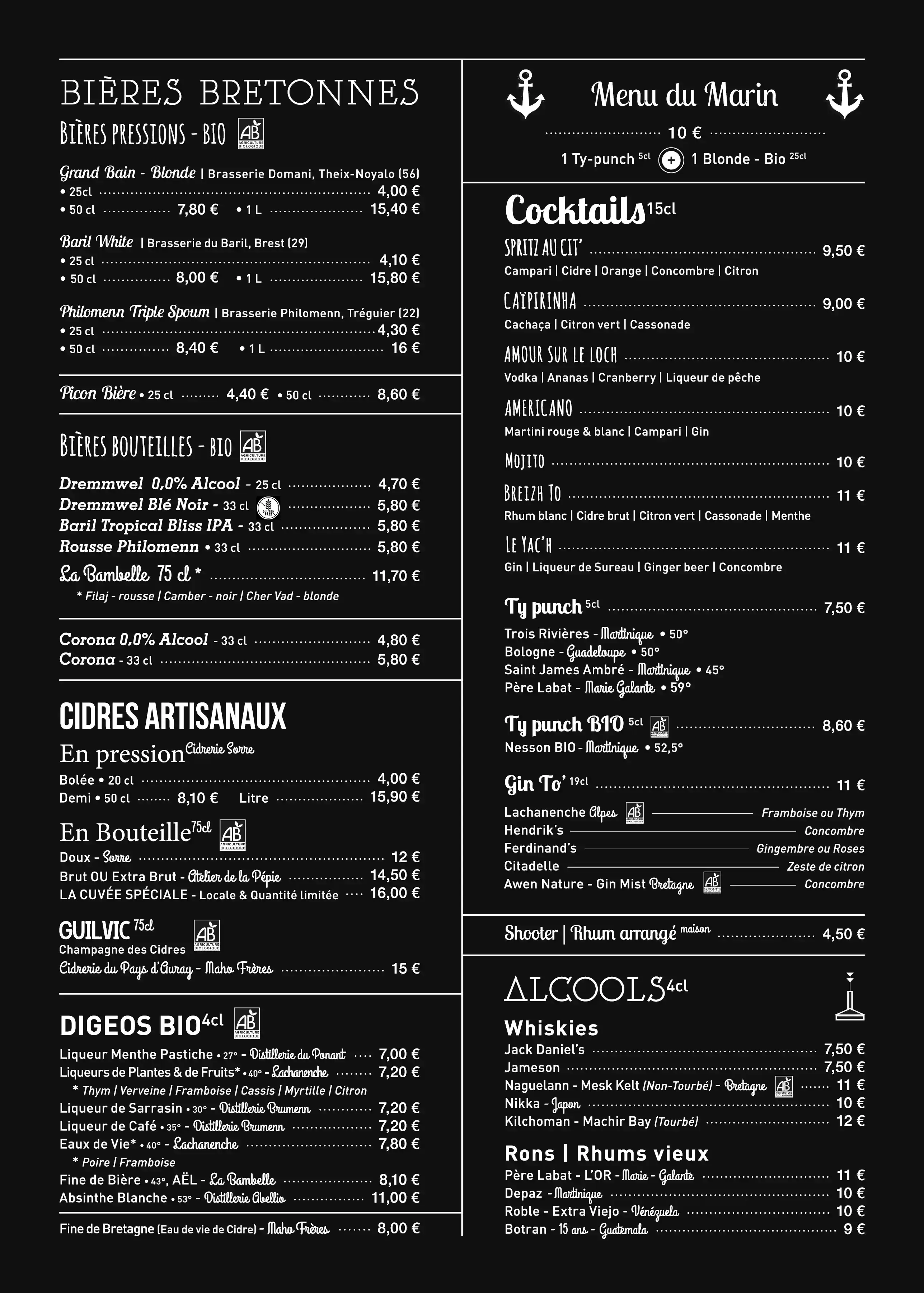Carte des boissons et vins Le Yac'h - Page 2
