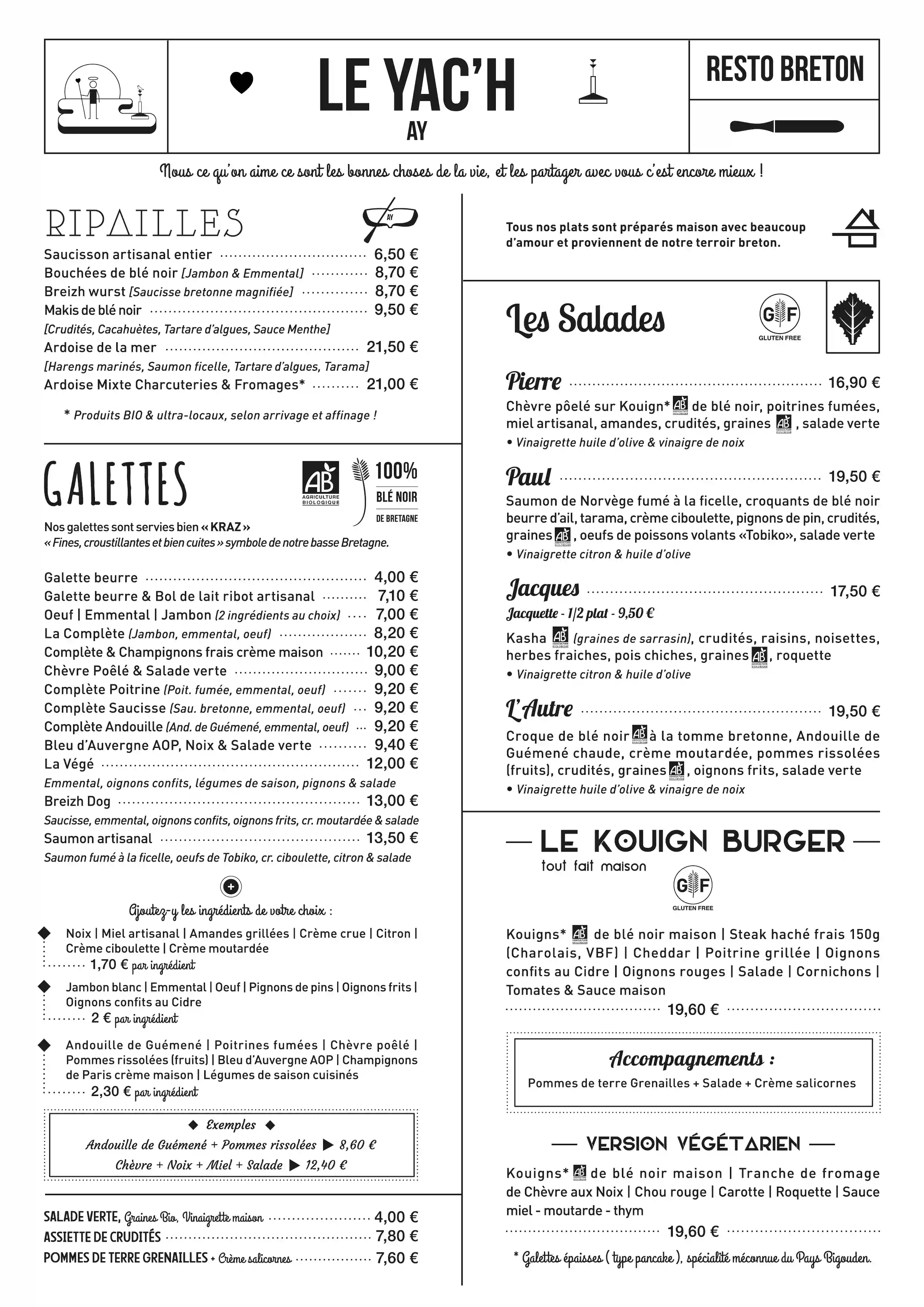 Menu galettes et crêpes Le Yac'h - Page 1