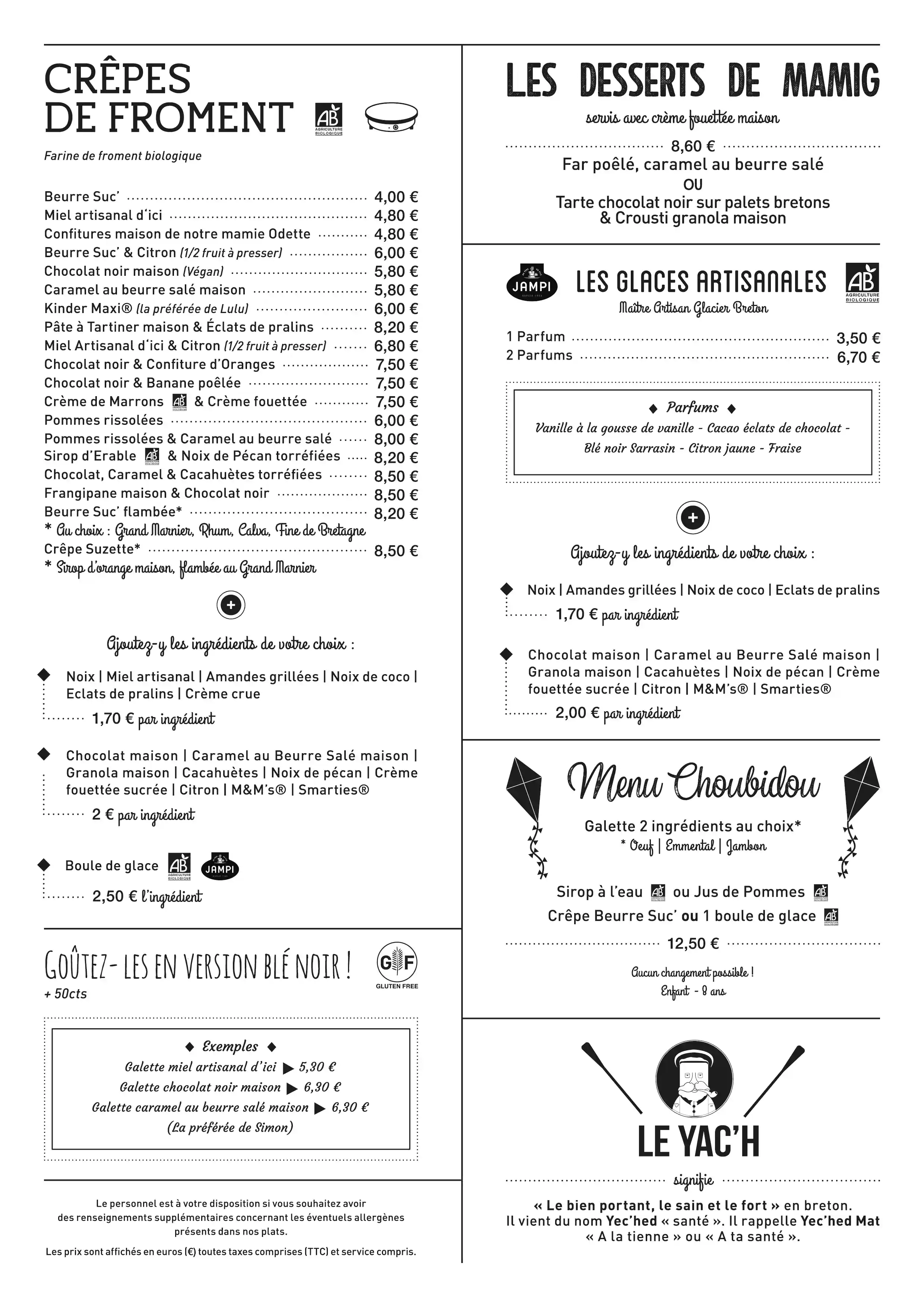 Menu galettes et crêpes Le Yac'h - Page 2